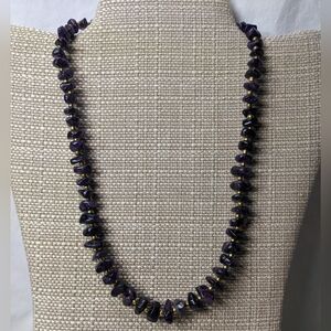 Vintage Amethyst Stone Necklace, Gold-tone Barrel Clasp And Spacers
